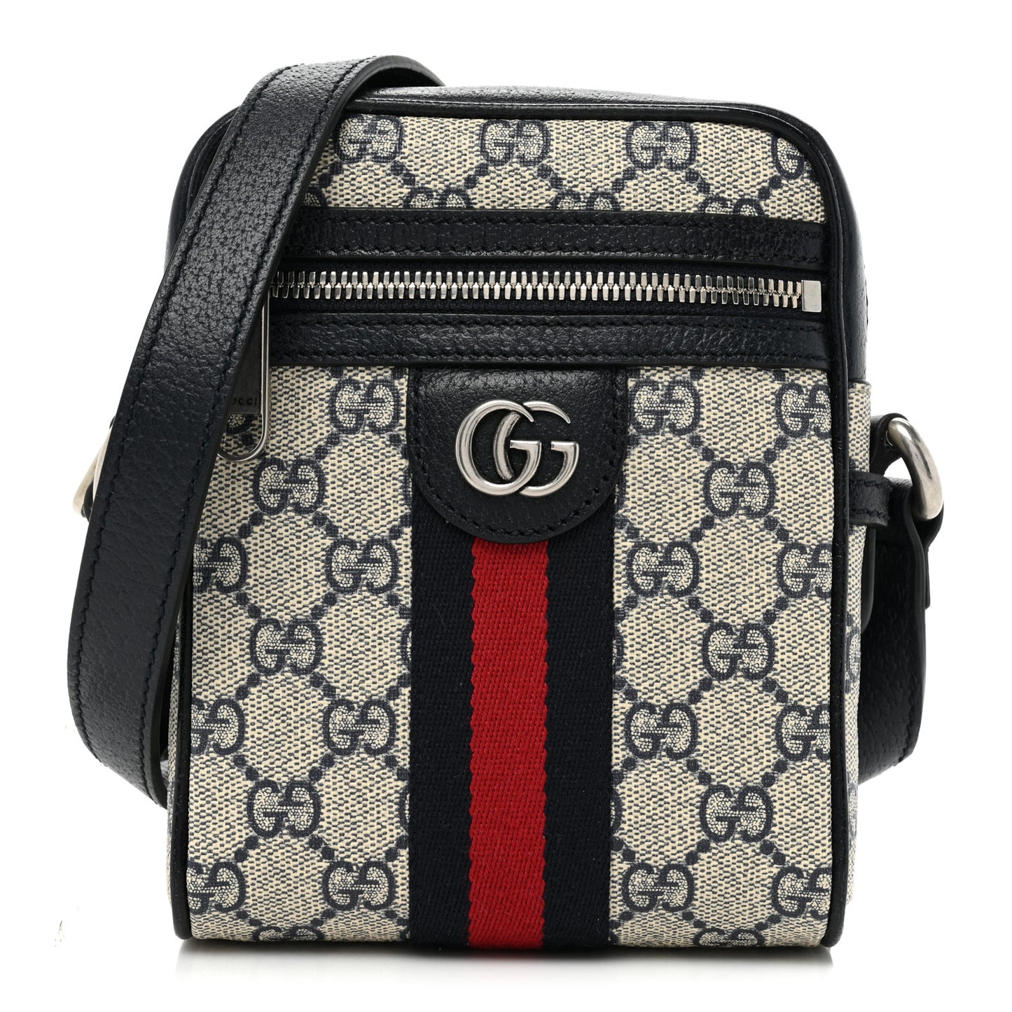 GG Supreme Monogram Textured Calfskin Web Mini Ophidia Messenger Beige Blue