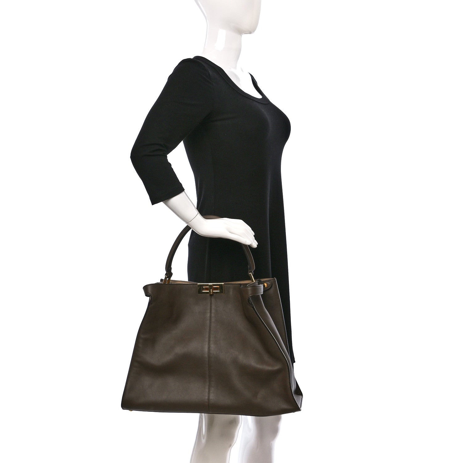 Fendi Vitello Seta Glazed Fabric FF 1974 Large Peekaboo X-Lite Maya Mogano Panna 2 of 9