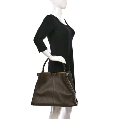 Fendi Vitello Seta Glazed Fabric FF 1974 Large Peekaboo X-Lite Maya Mogano Panna 2 of 9