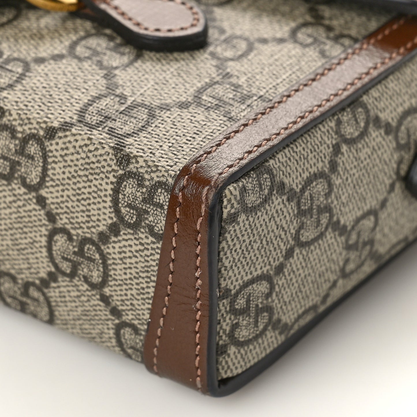 GG Supreme Monogram Mini Horsebit 1955 Shoulder Bag Beige Brown Sugar