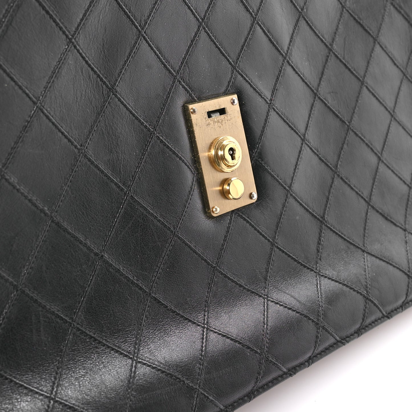 Lambskin Stitched Briefcase Bag Black