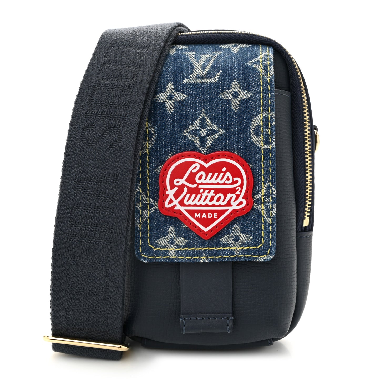 X NIGO Denim Monogram Flat Double Phone Pouch