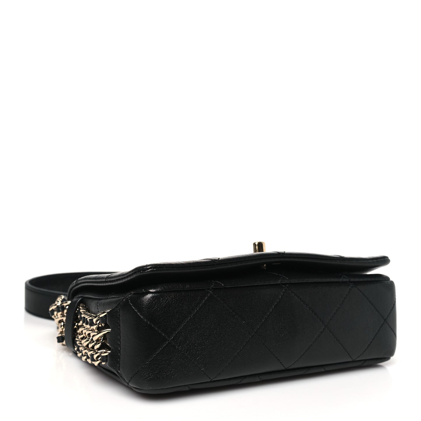 Lambskin Quilted Small Chain Rows Flap Black