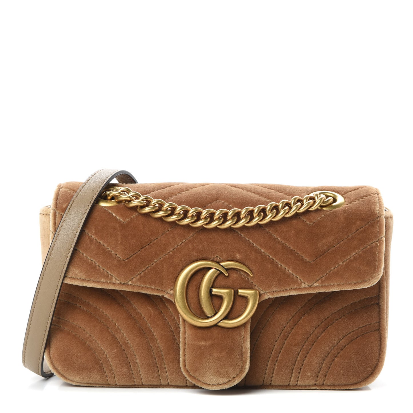Velvet Matelasse Mini GG Marmont Shoulder Bag Taupe
