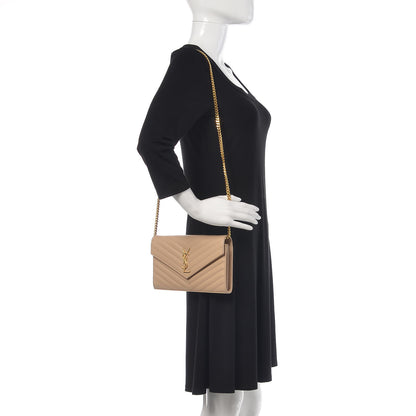 Saint Laurent Grain De Poudre Matelasse Chevron Monogram Chain Wallet Nude Powder 2 of 10