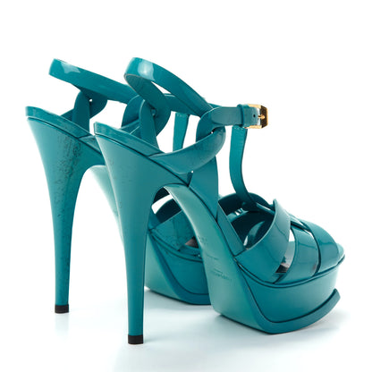 Saint Laurent Patent Tribute 105 Platform Sandals 35.5 Turquoise 4 of 11