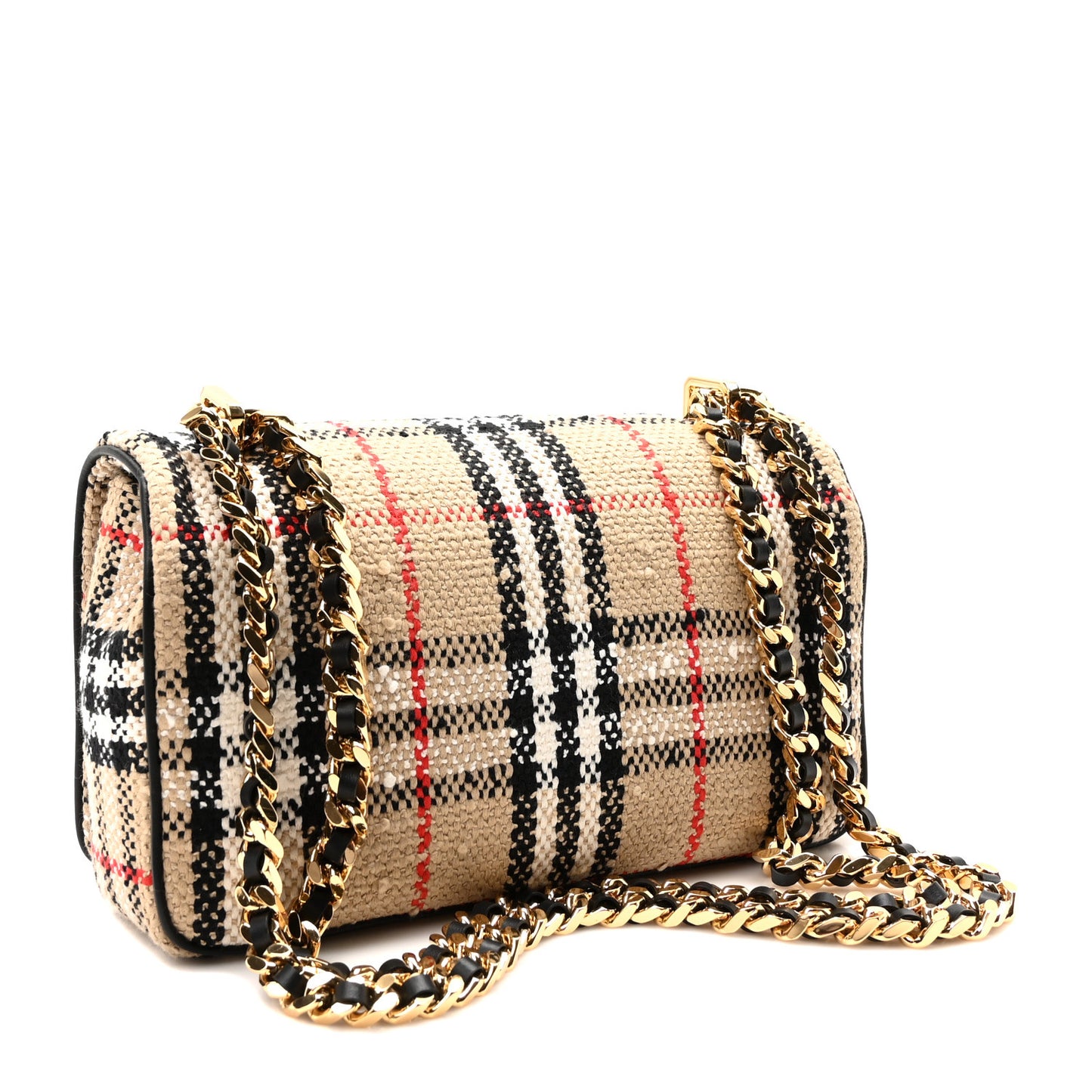 Calfskin Boucle Check Small Lola Chain Bag Archive Beige
