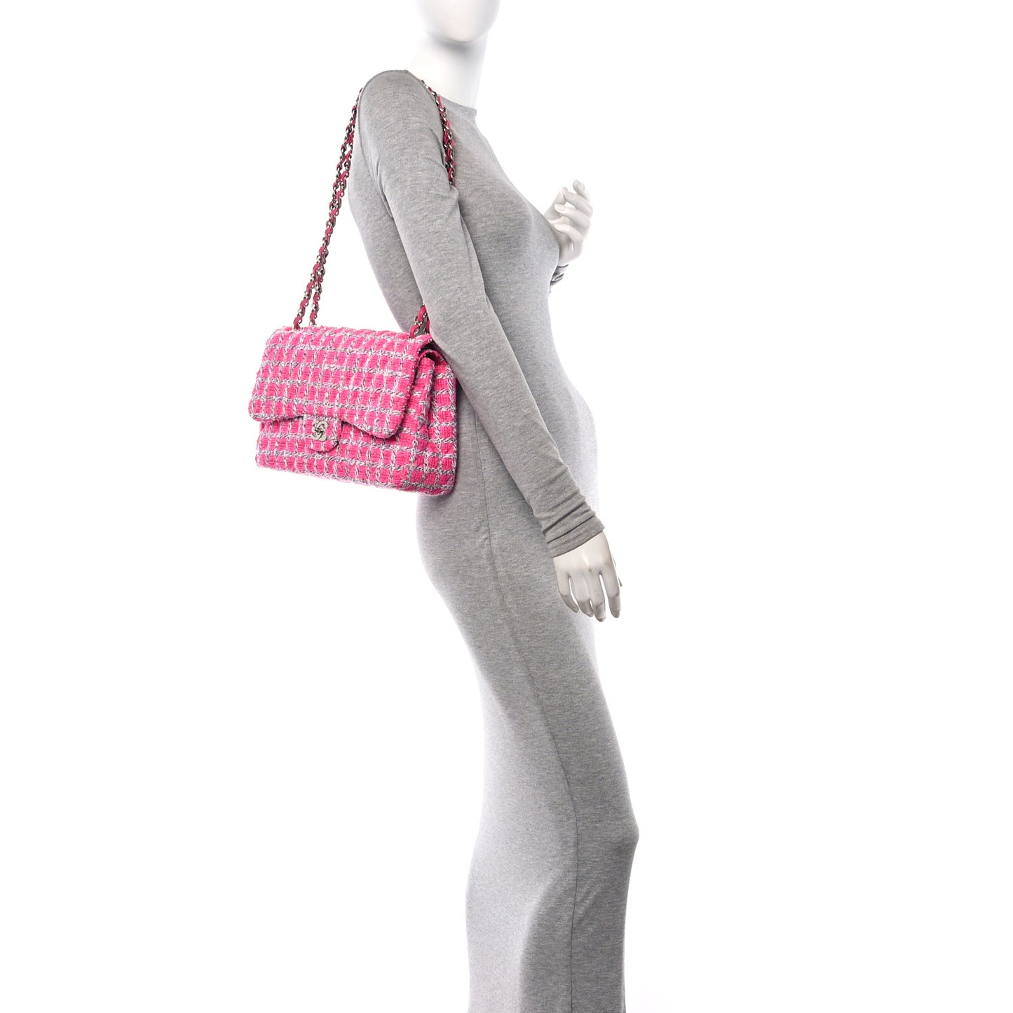 Tweed Quilted Jumbo Double Flap Hot Pink