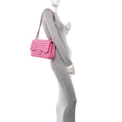 Chanel Tweed Quilted Jumbo Double Flap Hot Pink 3 of 10