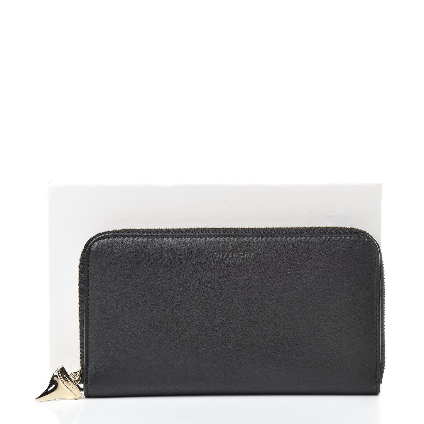 Lambskin Shark Lock Zip Around Wallet Black