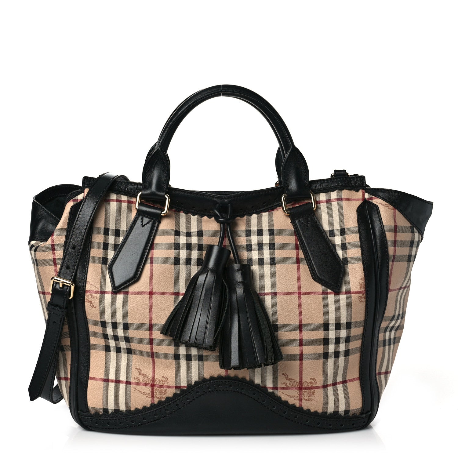 Burberry Haymarket Check Brogue Tassel Tote Black 1 of 7