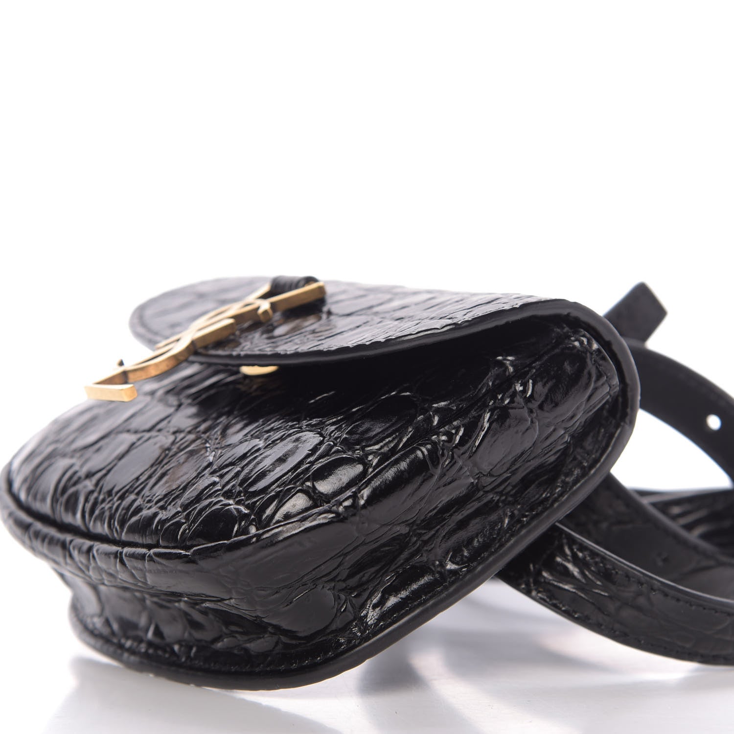Saint Laurent Shiny Calfskin Crocodile Embossed Monogram Kaia Belt Bag Black 7 of 9