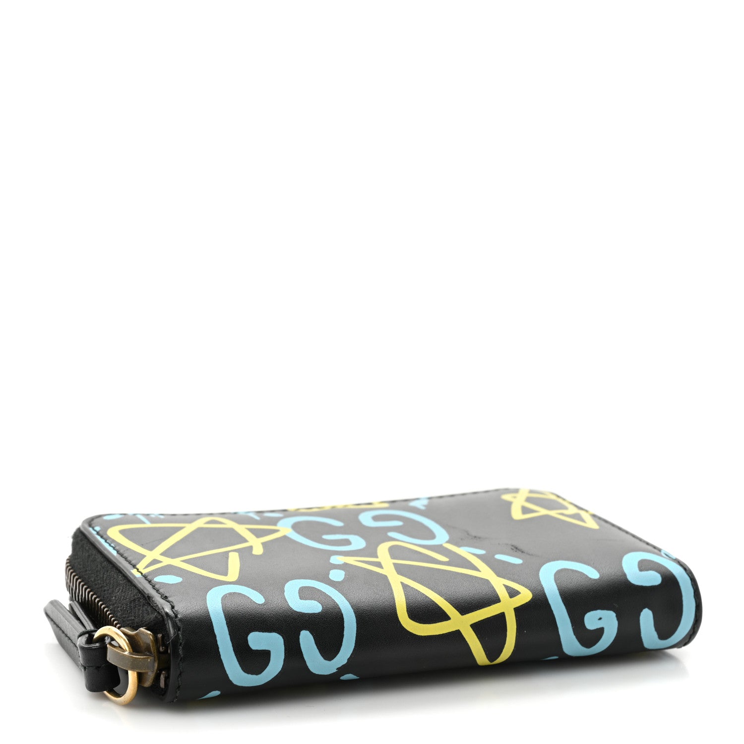 Gucci Calfskin GucciGhost Zip Around Card Case Black New Acquamarine 4 of 12