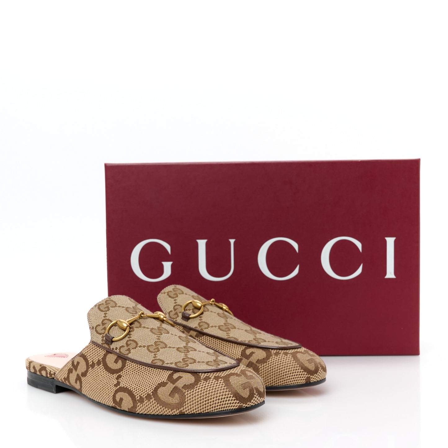 Monogram Jumbo GG Malaga Kid Womens Princetown Slippers 38 Camel Ebony New Acero Beige