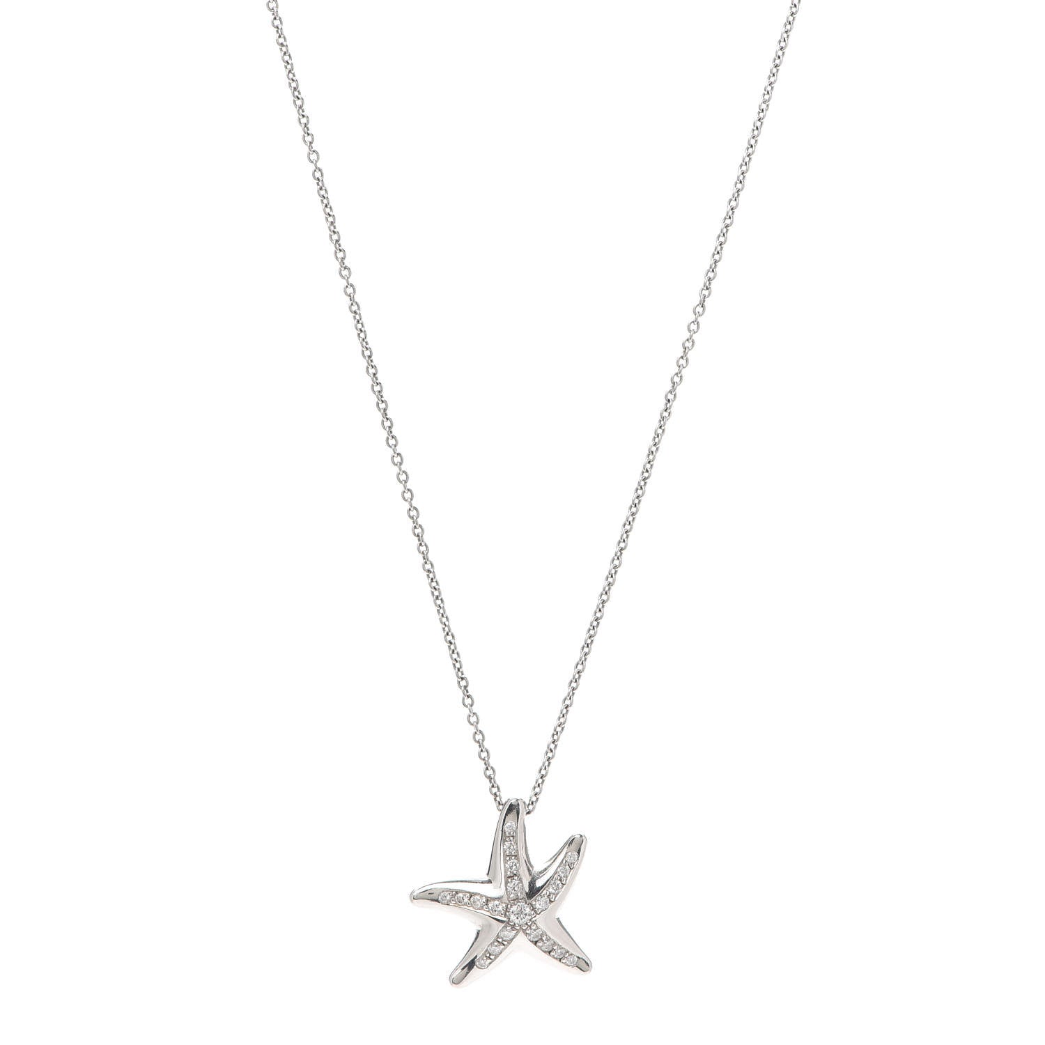 Tiffany Platinum Diamond 15mm Elsa Peretti Pave Starfish Pendant Necklace 1 of 5