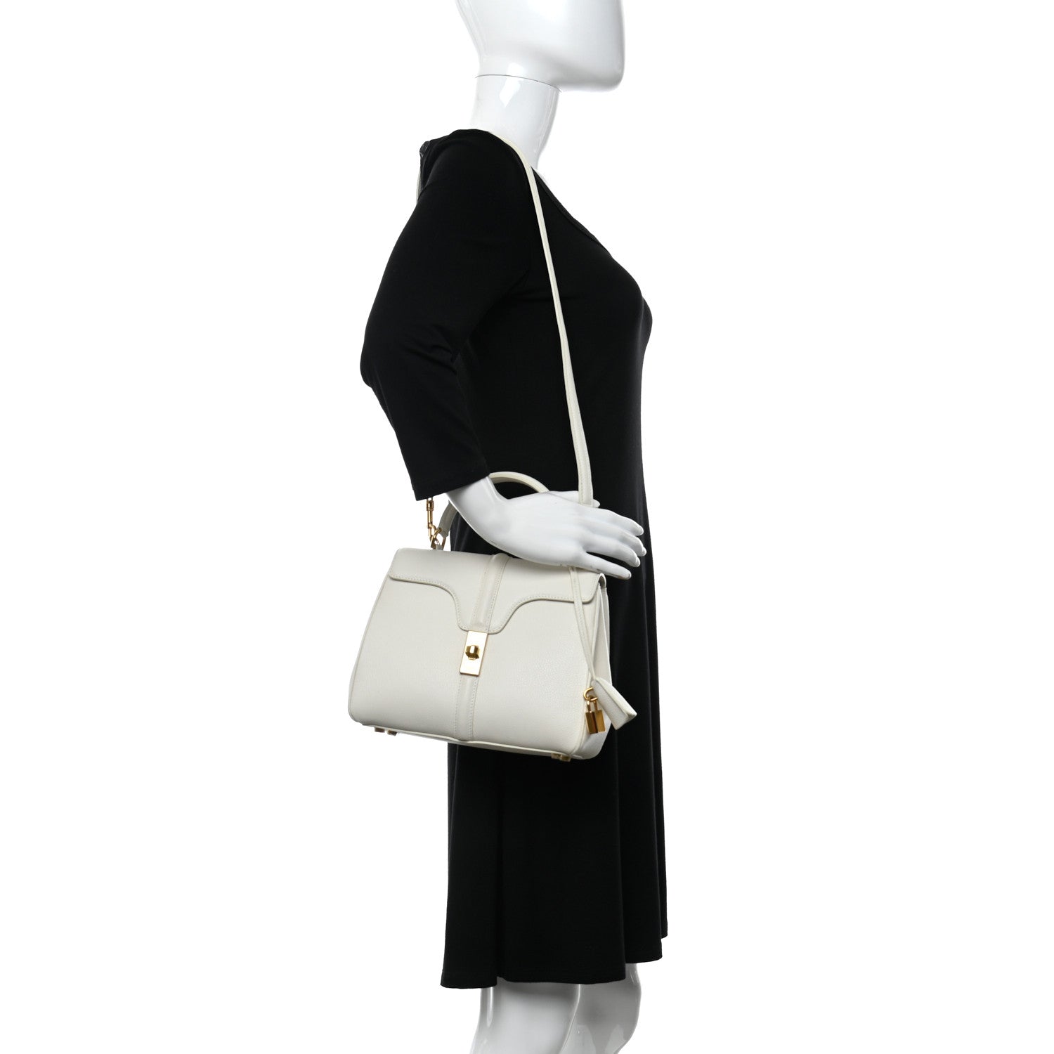 Celine Grained Calfskin Small 16 Top Handle Bag White 2 of 10