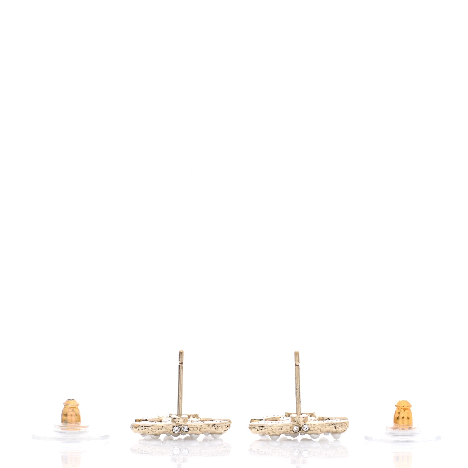 Chanel Pearl Crystal CC Earrings Light Gold 4 of 5