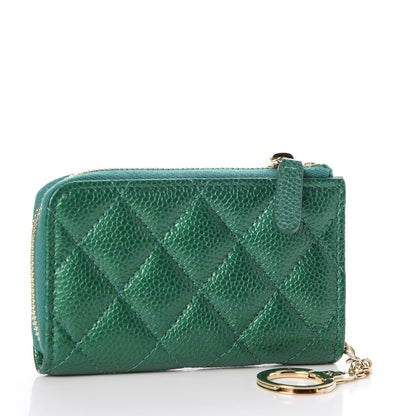 Chanel Metallic Caviar Quilted Key Holder Case Green 3 of 8