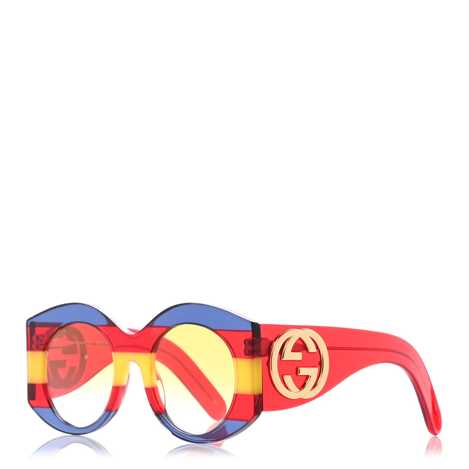 Gucci Acetate Round Frame Sunglasses GG0177S Blue Red Yellow 1 of 12