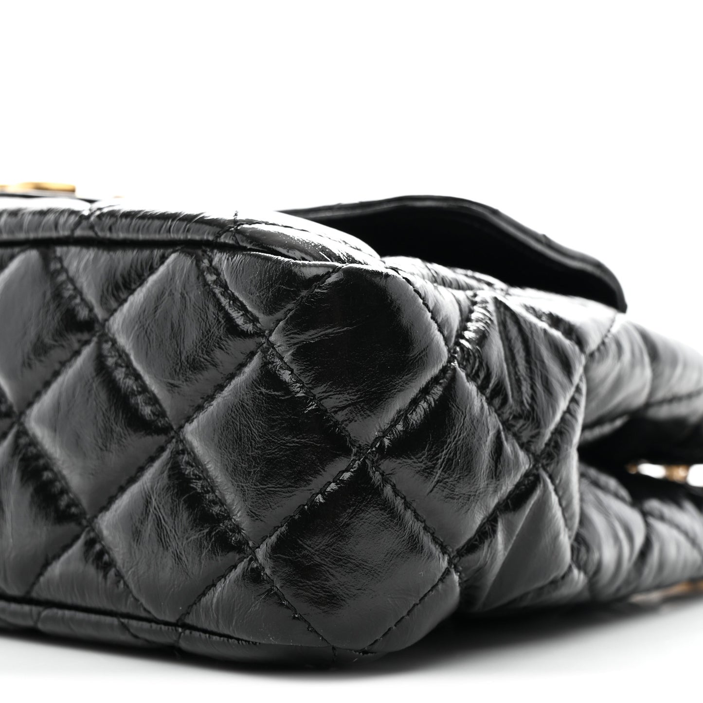 Shiny Crumpled Calfskin Quilted Wavy CC Hobo Black