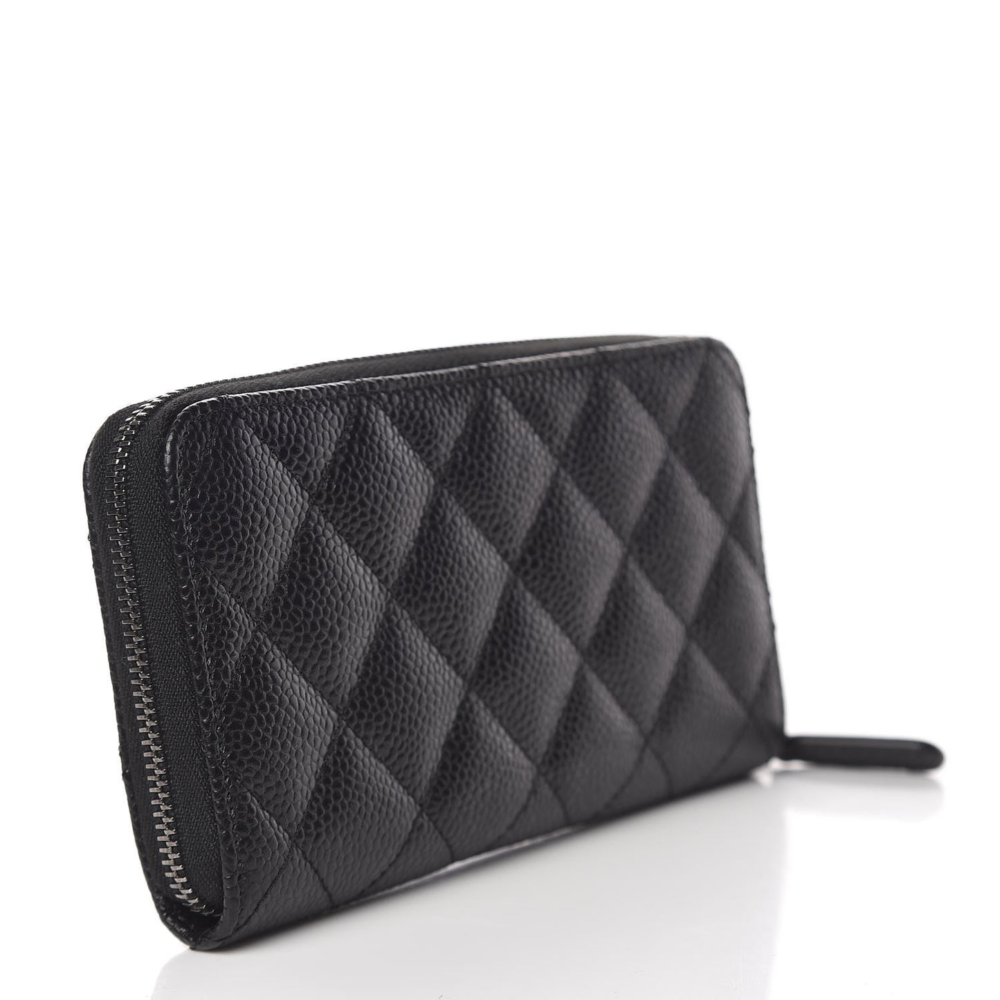 Caviar Quilted Small Zip Around Wallet Black