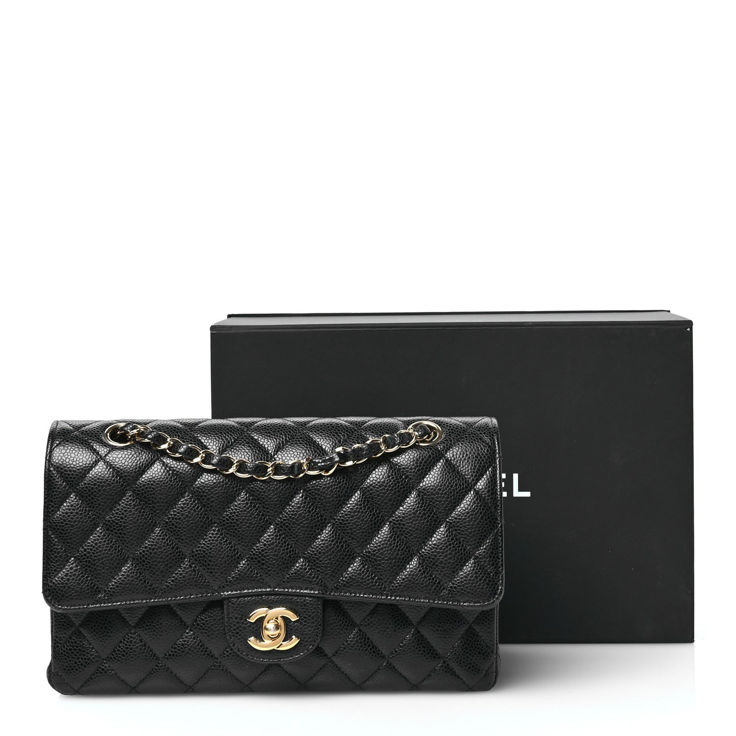 Caviar Quilted Medium Double Flap Black