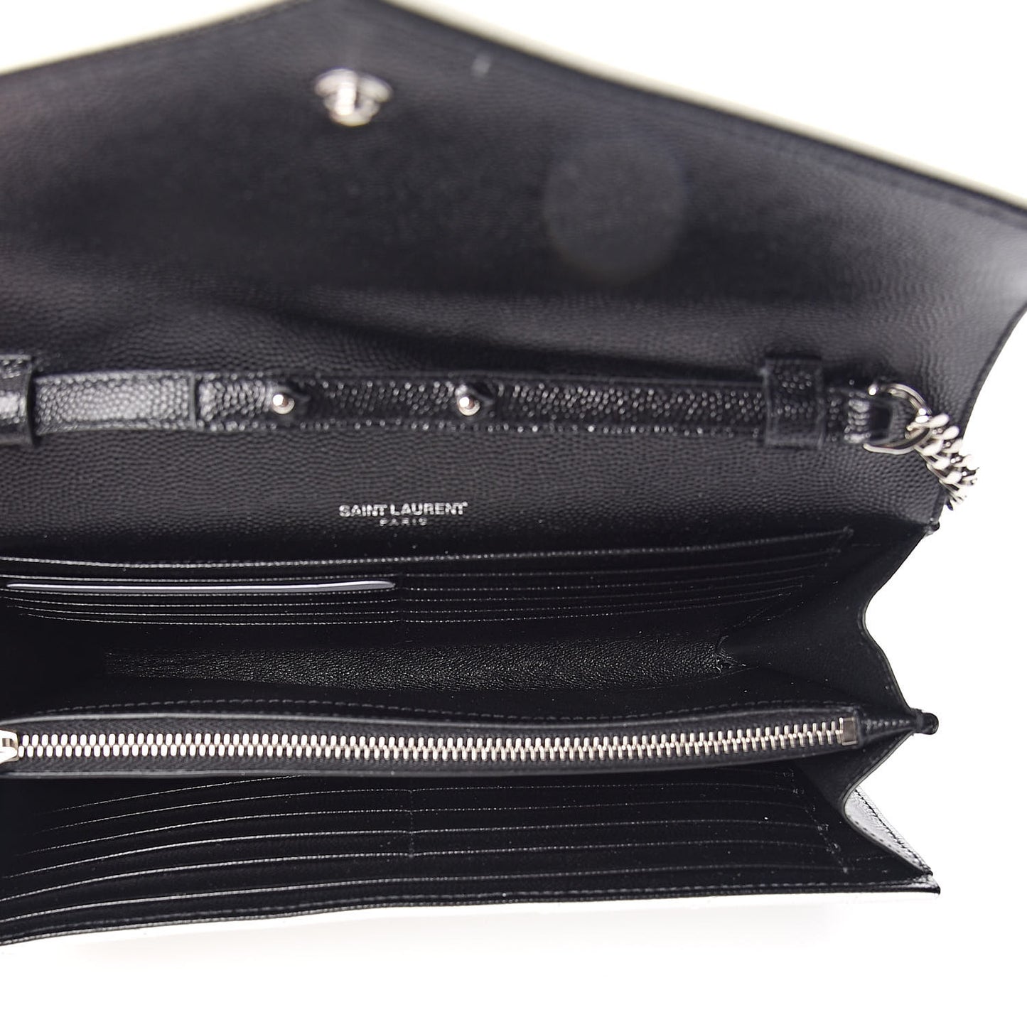 Grain De Poudre Matelasse Bi-Color Chevron Monogram Chain Wallet White Black