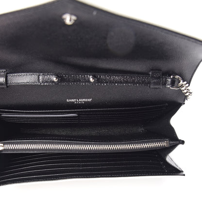 Saint Laurent Grain De Poudre Matelasse Bi-Color Chevron Monogram Chain Wallet White Black 5 of 10