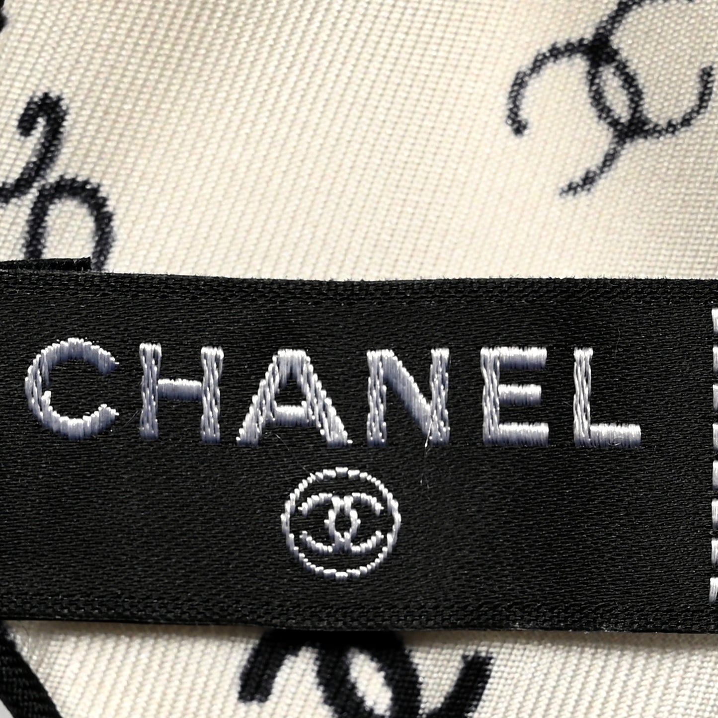 Silk Twill Square Scarf Hair Tie White Black