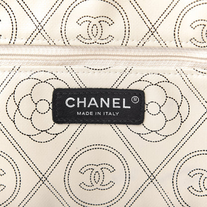 Chanel Coated Canvas Camellia Printed Calfskin Bowling Bag Black Beige 10 of 11