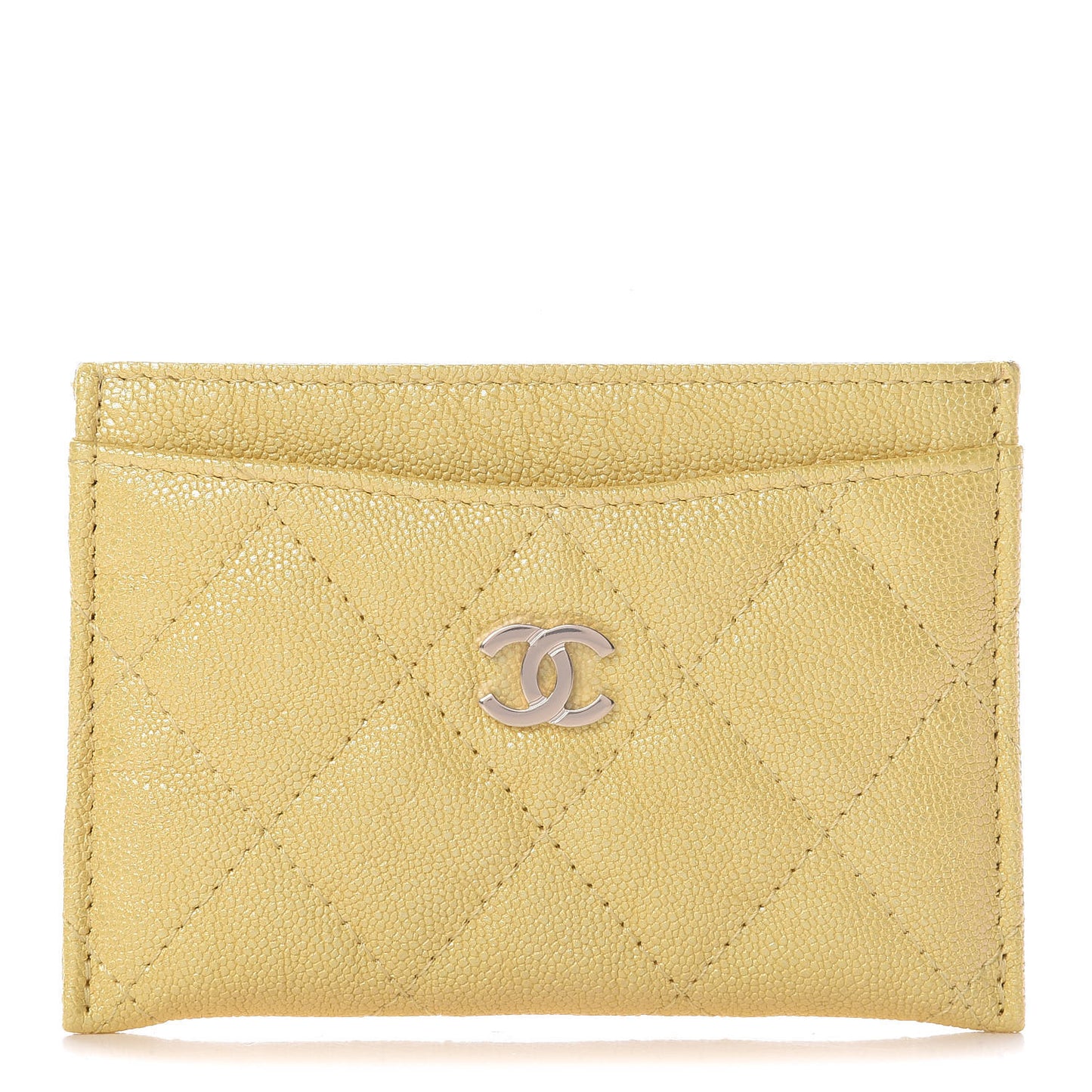 Iridescent Caviar Quilted Card Holder Yellow