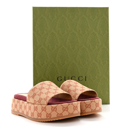 Gucci Canvas GG Monogram Angelina Platform Slide Sandals 38 Beige Ruggine 9 of 9