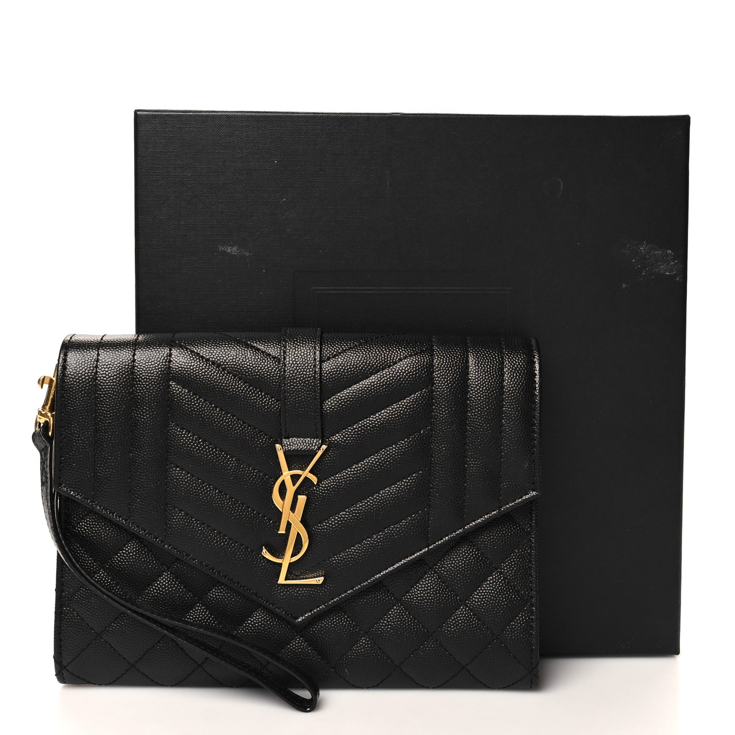 Grain De Poudre Textured Mixed Matelasse Triquilt Monogram Clutch Black