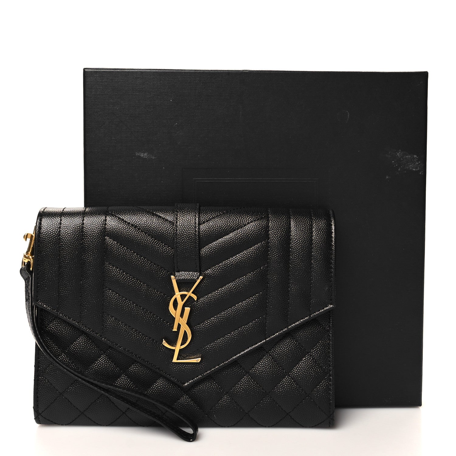Saint Laurent Grain De Poudre Textured Mixed Matelasse Triquilt Monogram Clutch Black 11 of 11