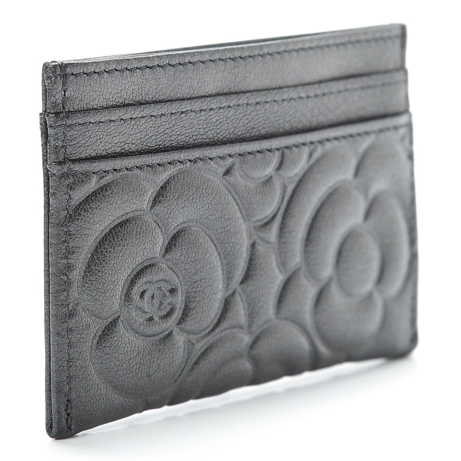 Chanel Goatskin Camellia Embossed Card Holder Anthracite 3 of 9