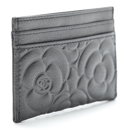 Chanel Goatskin Camellia Embossed Card Holder Anthracite 3 of 9