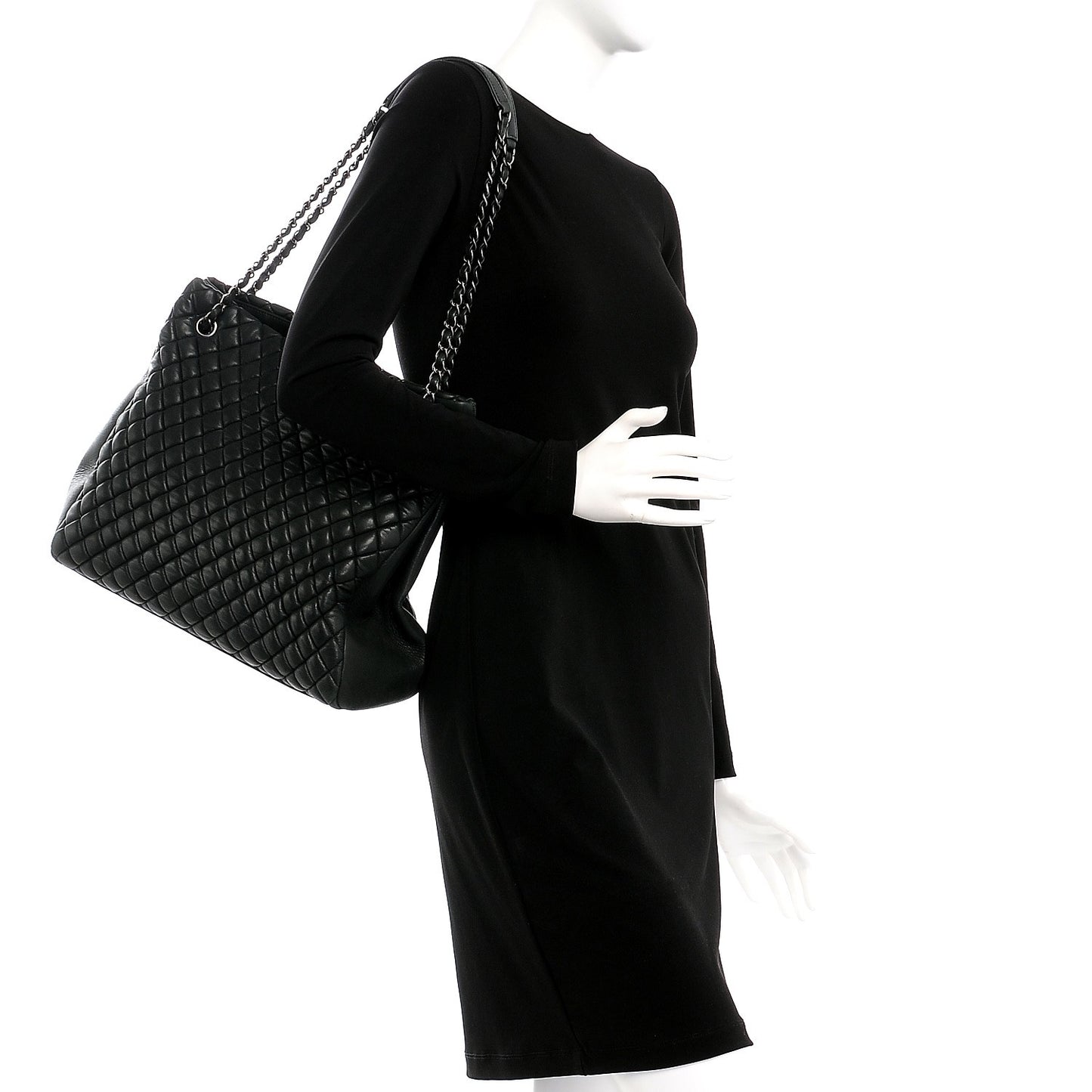 Iridescent Calfskin Quilted New Bubble North South Tote Dark Grey