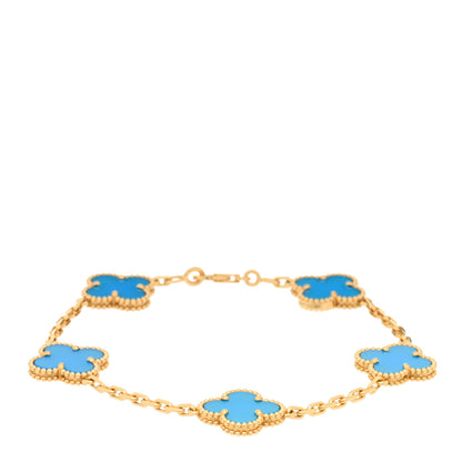 Van Cleef & Arpels 18K Yellow Gold Blue Agate 5 Motifs Vintage Alhambra Bracelet 1 of 3