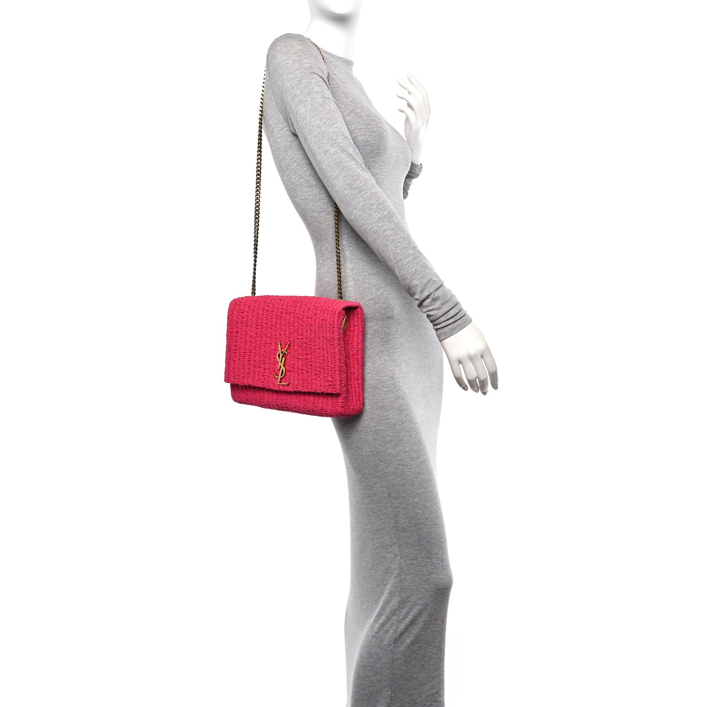 Raffia Medium Monogram Kate Satchel Pink
