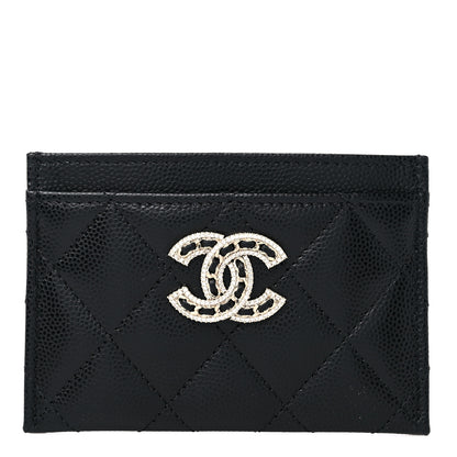 Chanel Caviar Quilted Crystal Card Holder Black 1 of 12