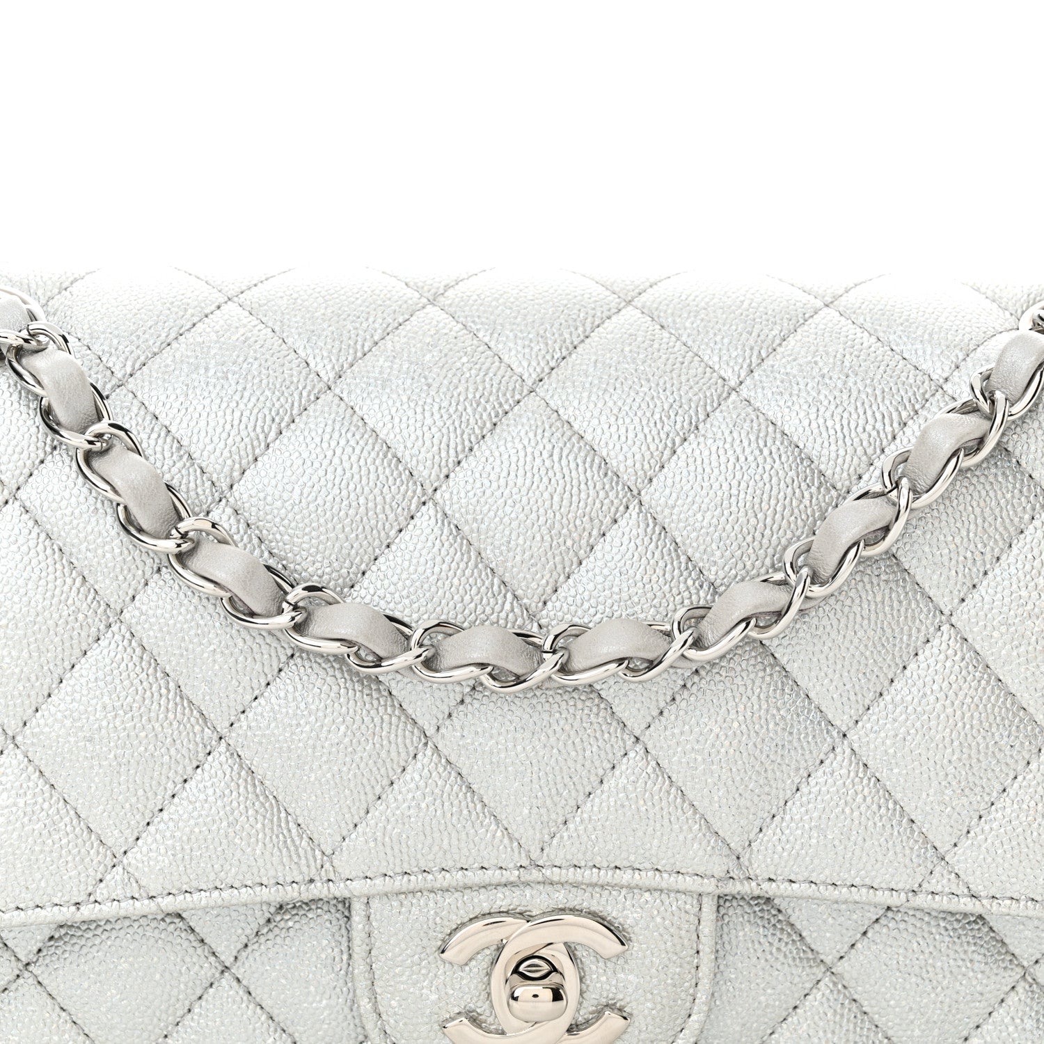 Chanel Glittered Metallic Caviar Quilted Medium Double Flap Silver 8 of 10