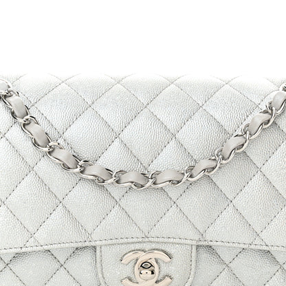 Chanel Glittered Metallic Caviar Quilted Medium Double Flap Silver 8 of 10