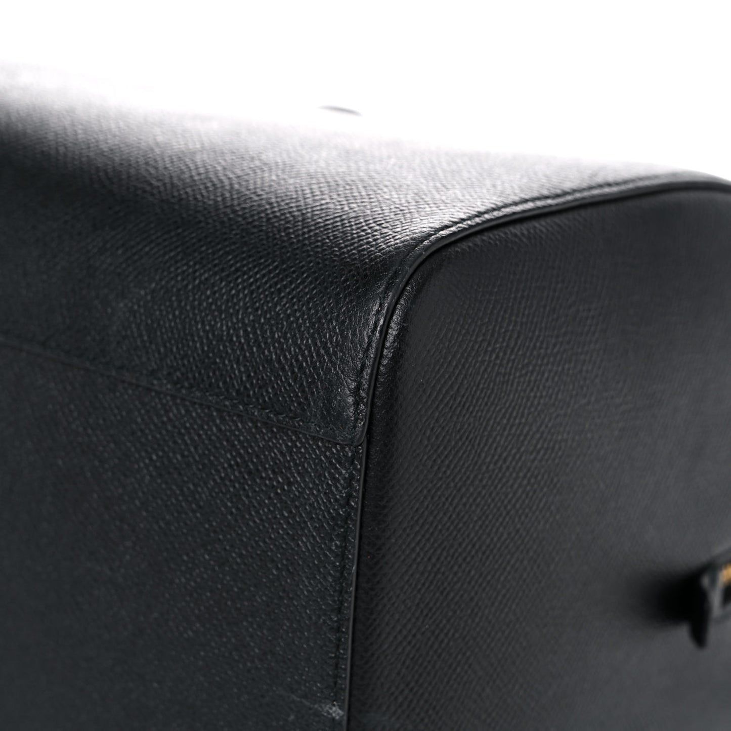 Grained Calfskin Medium Ville Bowling Bag Black