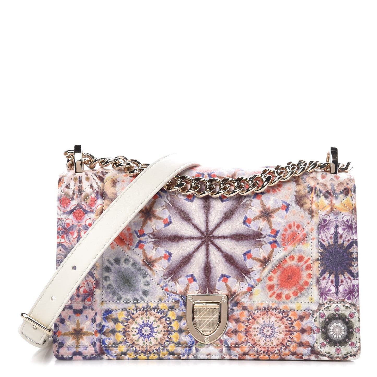Calfskin Printed Small KaleiDiorscopic Diorama Flap Bag Latte Multicolor