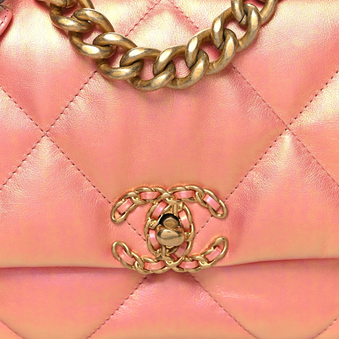 Iridescent Calfskin Quilted Medium Chanel 19 Flap Pink
