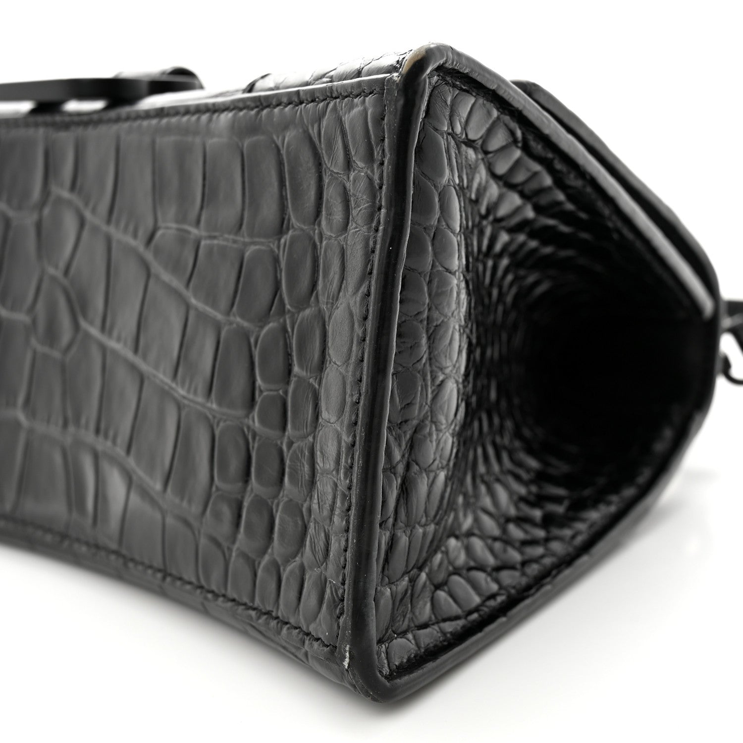 Balenciaga Shiny Calfskin Monochrome Crocodile Embossed Small Hourglass Top Handle Bag Black 8 of 16