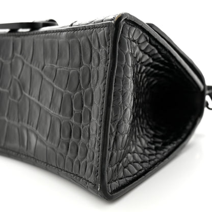 Balenciaga Shiny Calfskin Monochrome Crocodile Embossed Small Hourglass Top Handle Bag Black 8 of 16