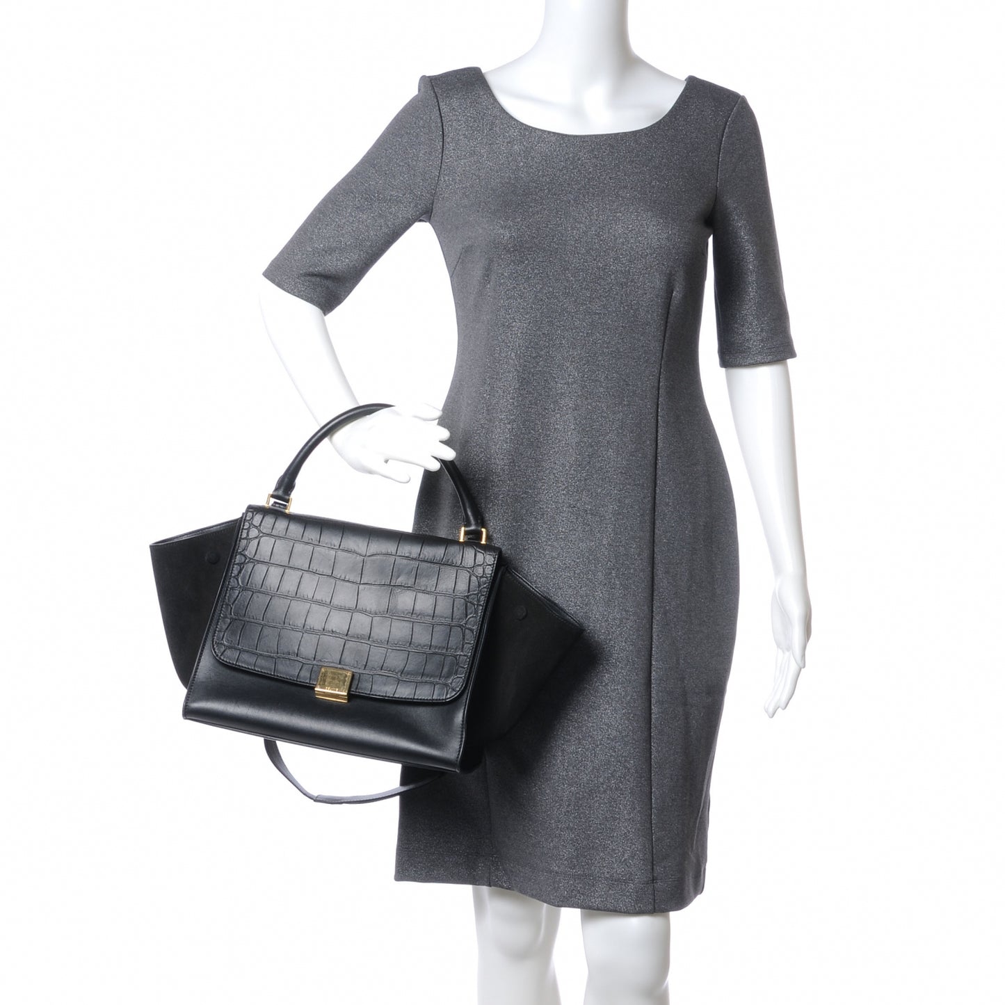 Crocodile Embossed Small Trapeze Black
