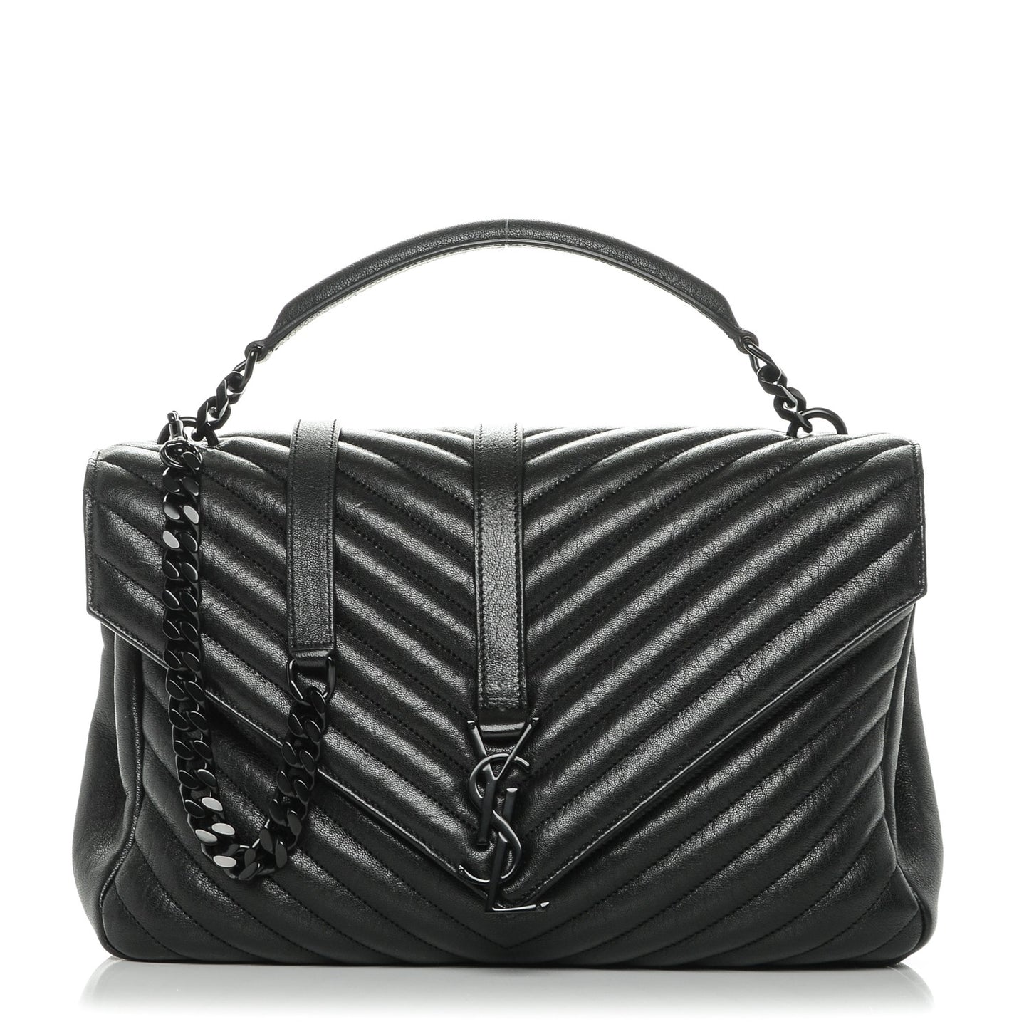 Sheepskin Matelasse Chevron Monogram Monochrome Large College Satchel Black