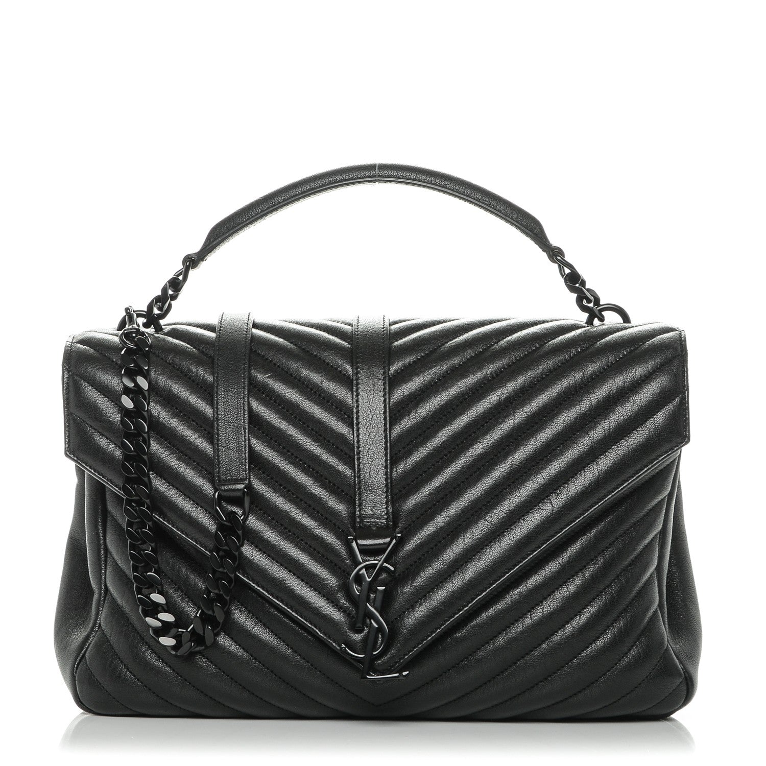Saint Laurent Sheepskin Matelasse Chevron Monogram Monochrome Large College Satchel Black 1 of 6